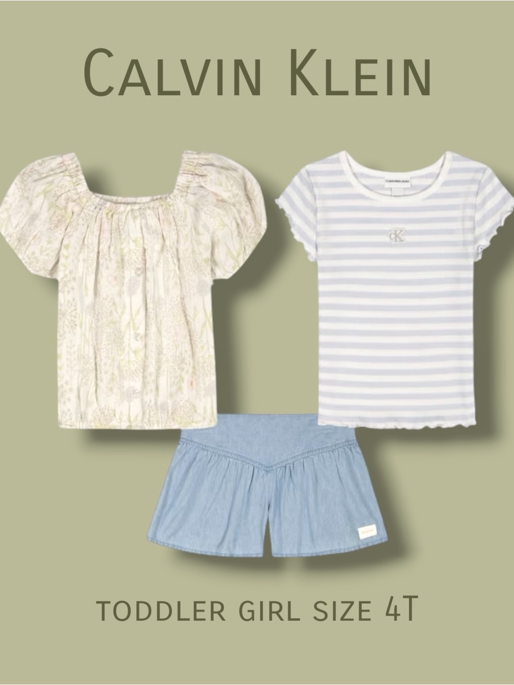 Calvin Klein Kids' 3-Piece Short Set, toddler girl size 4T, LIKE NEW